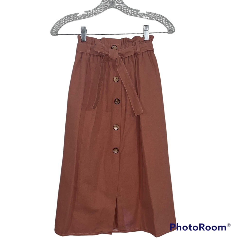 Mauve skirt with elastic waistband and pockets removable sash